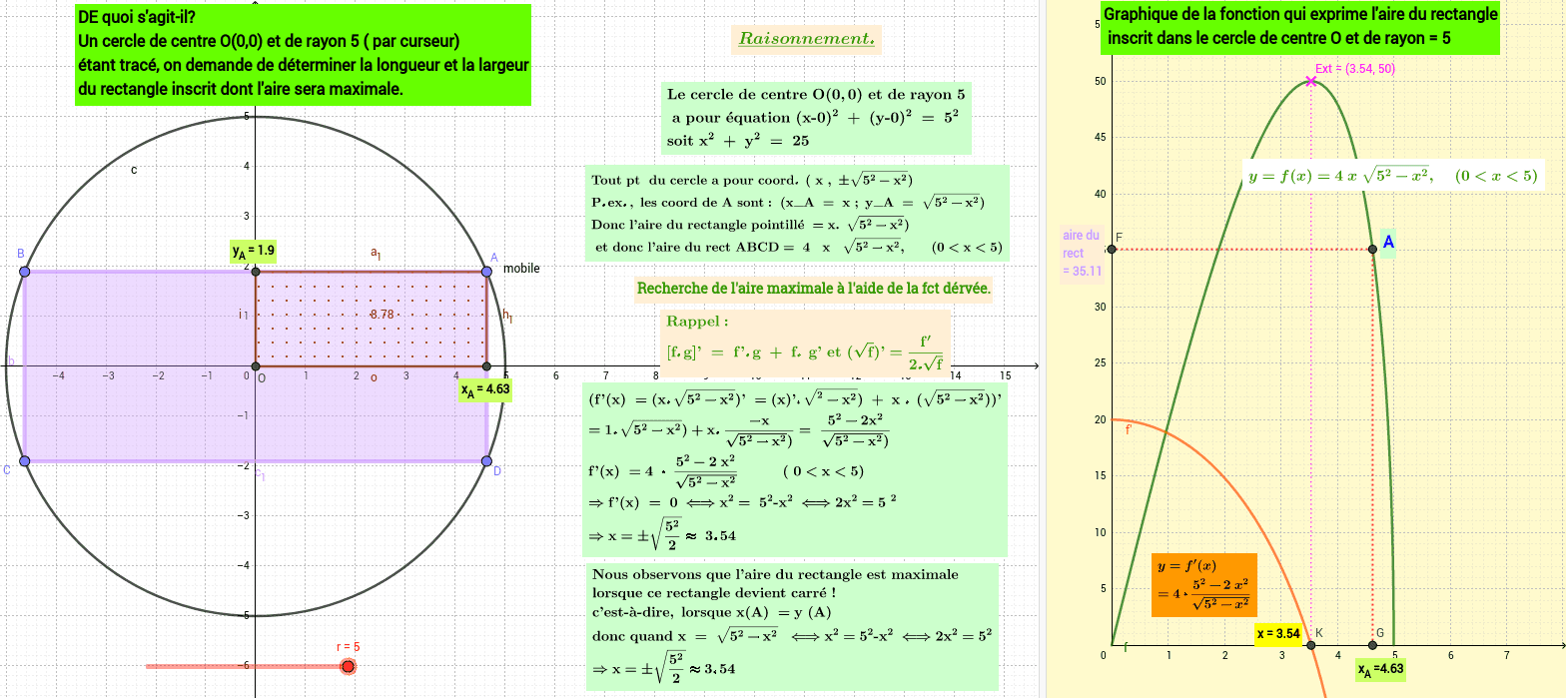 Rectangle Inscrit Dans Un Cercle Geogebra