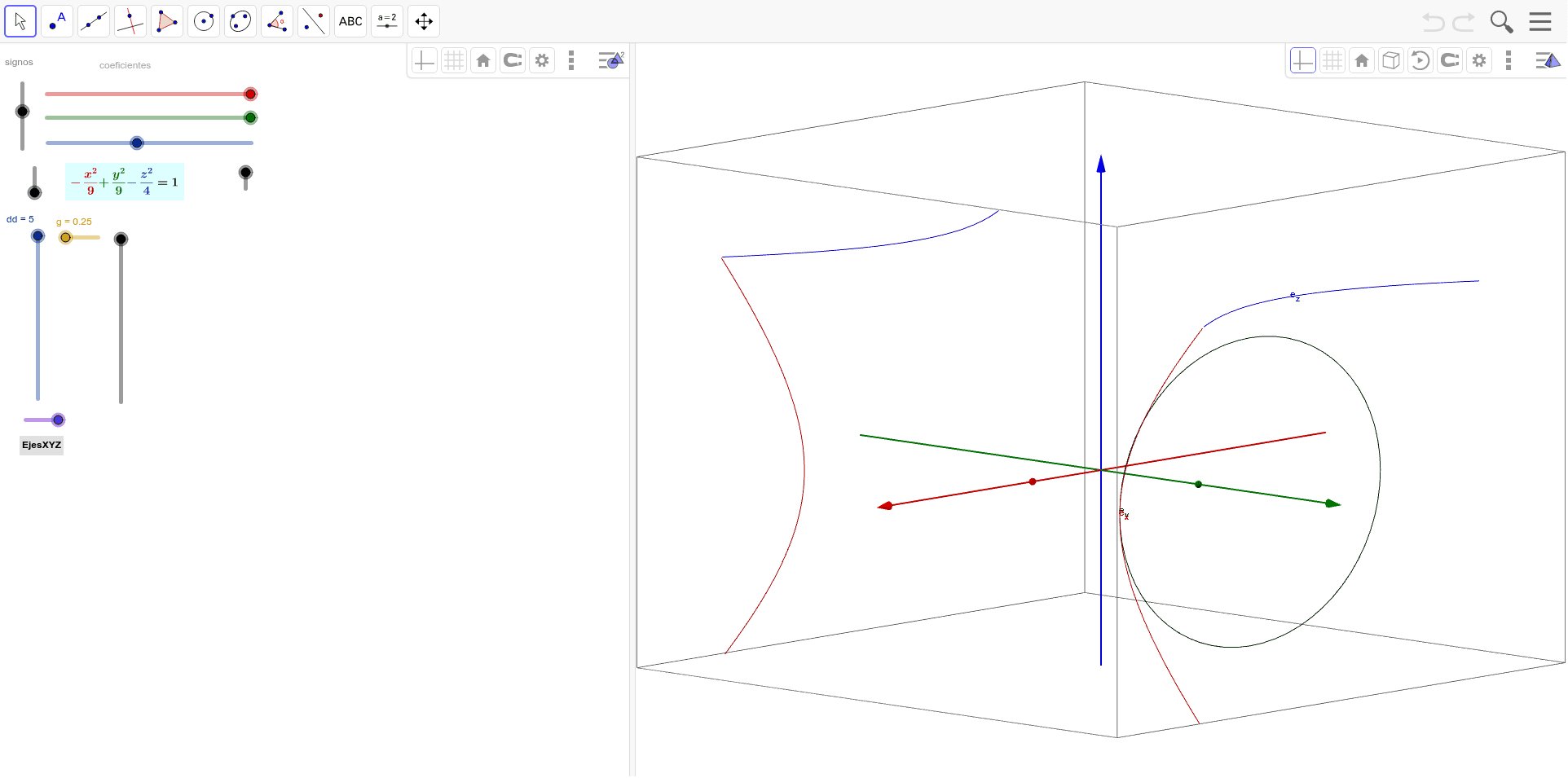 Visualizador de cortes de superficies cuádricas GeoGebra