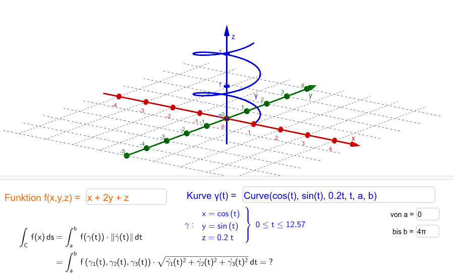 Kurvenintegral 1 Art im R³ GeoGebra