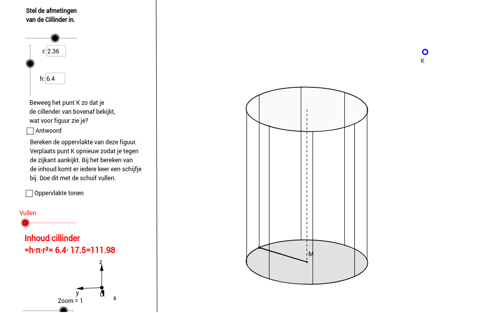 Inhoud Cilinder Geogebra