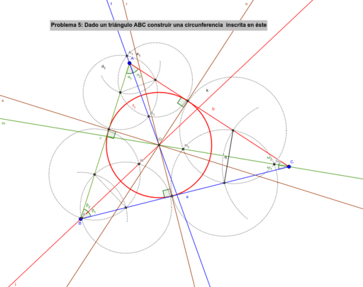 EL INCENTRO Y CIRCUNFERENCIA INSCRITA EN UN TRIANGULO DADO GeoGebra