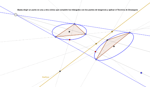 Las tangentes comunes a dos cónicas determinan homología GeoGebra