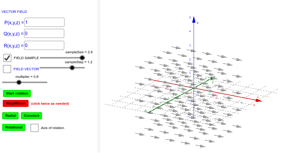 Three Dimensional Vector Field Graphing Utility GeoGebra