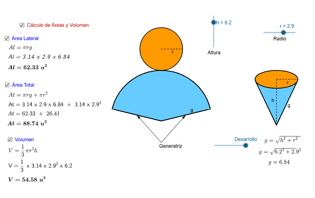 Desarrollo Rea Y Volumen Del Cono Geogebra