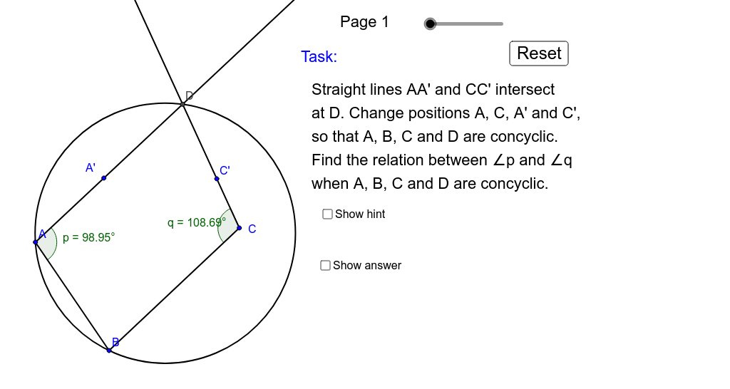 Test for cyclic quadrilateral – GeoGebra