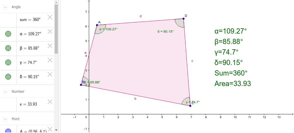Sum Of Interior Angles Of Quadrilaterals Geogebra