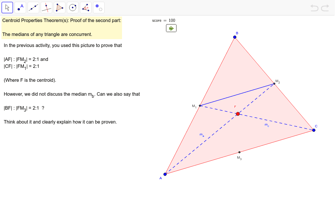 Centroid Properties 2 Concurrent Medians St Geogebra