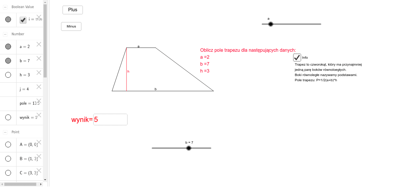 Pole trapezu – GeoGebra