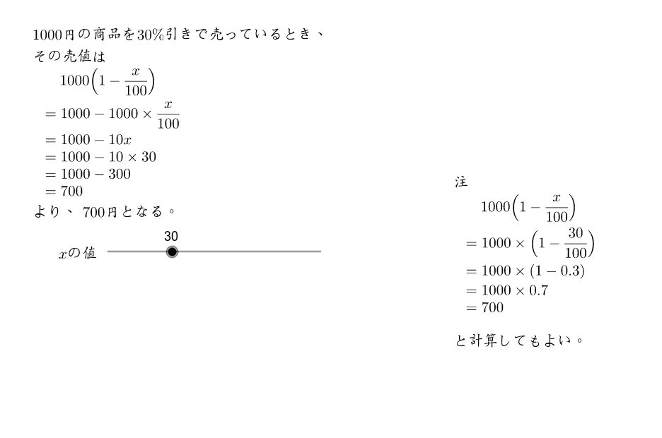 値引きを表現する文字式 Geogebra