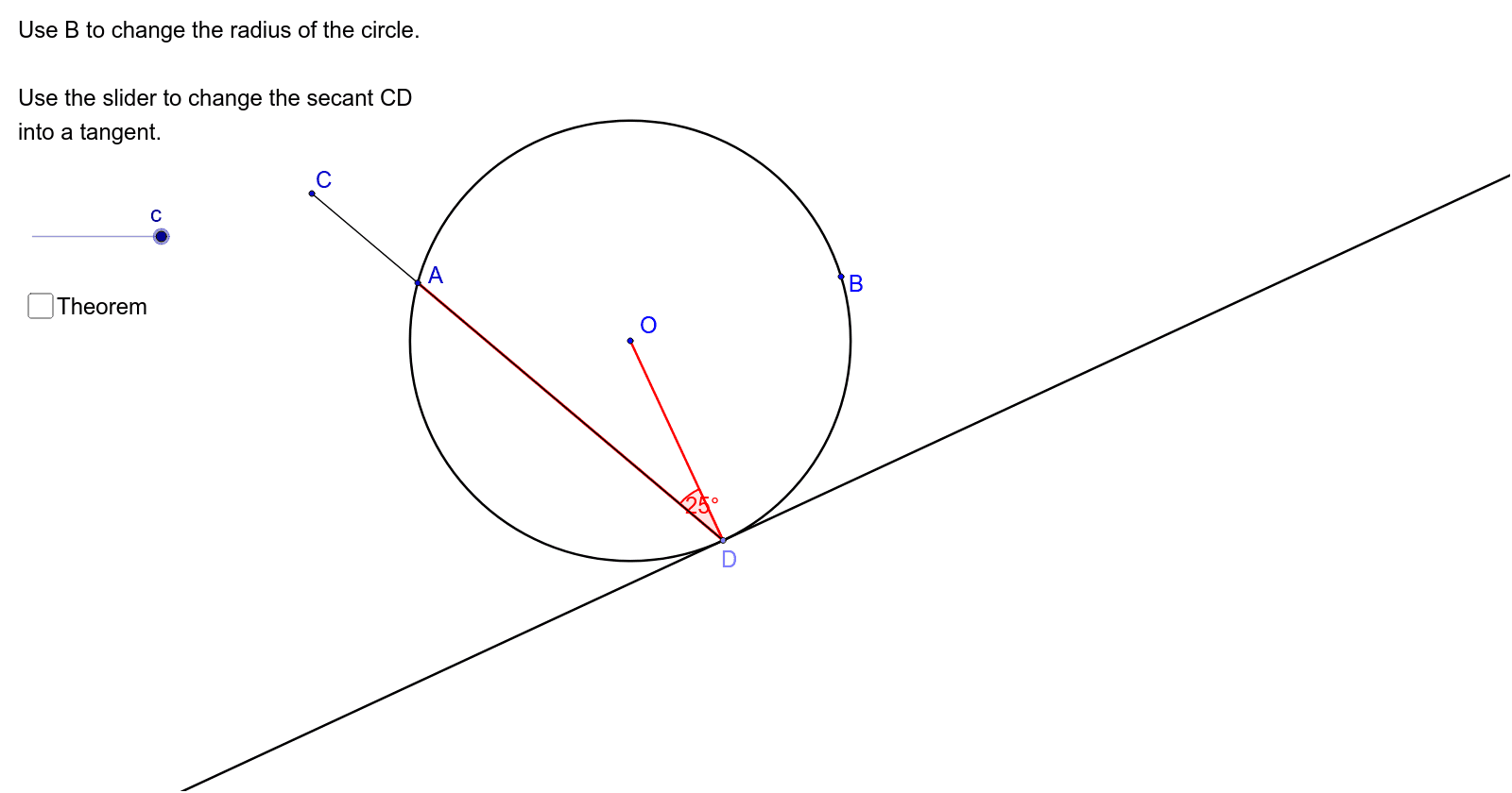 The Angle Between A Tangent And A Radius Geogebra