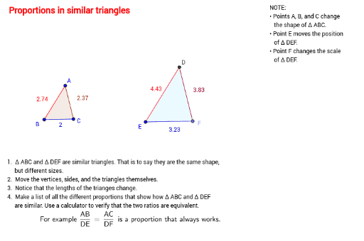 Proportions in similar triangles – GeoGebra