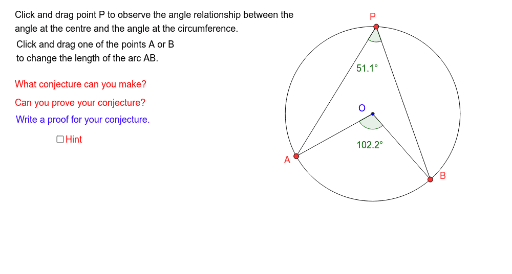 Angles in circles – GeoGebra