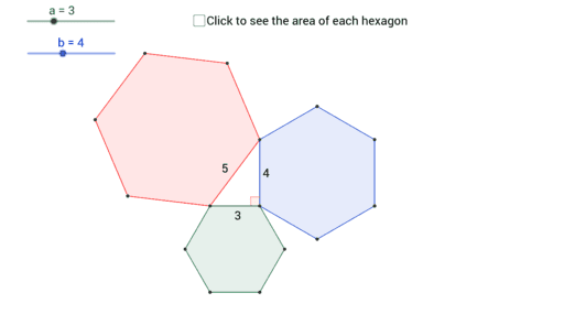 Pythagoras theorem with regular hexagons – GeoGebra