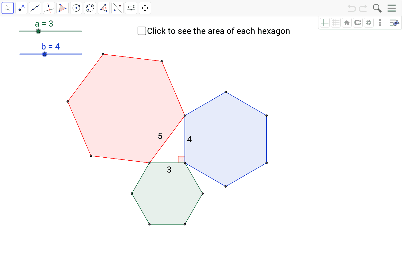 Pythagoras theorem with regular hexagons – GeoGebra