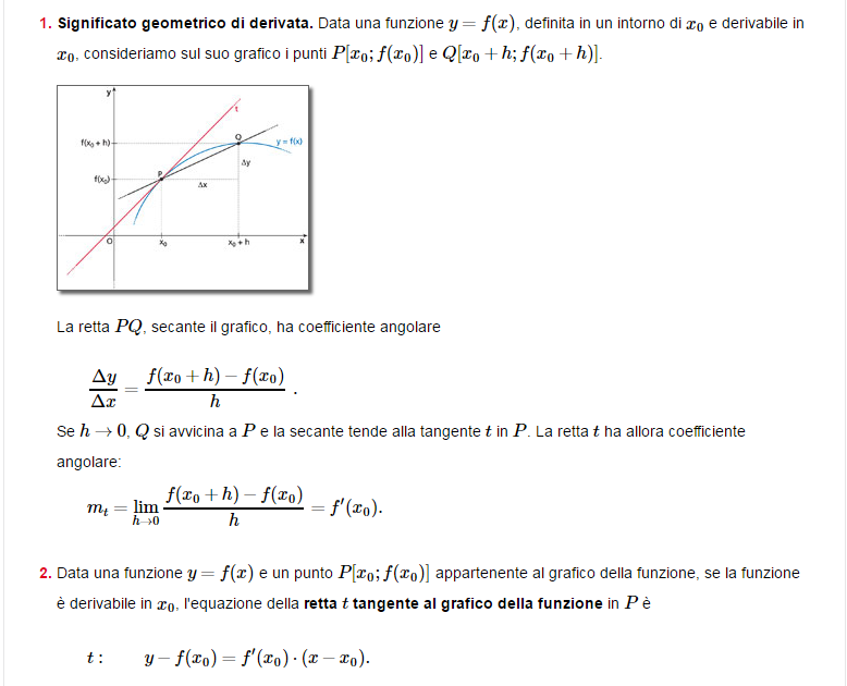 significato geometrico della derivata prima di una funzione in un punto appartenente al suo grafico 