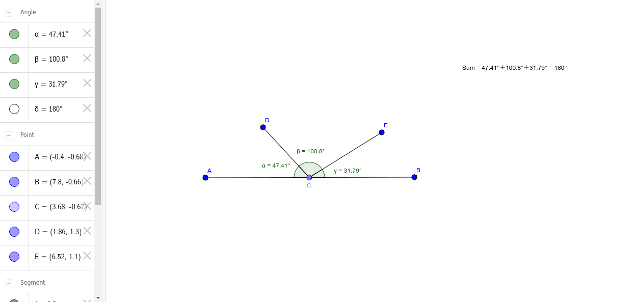 Adjacent angles on a straight line – GeoGebra