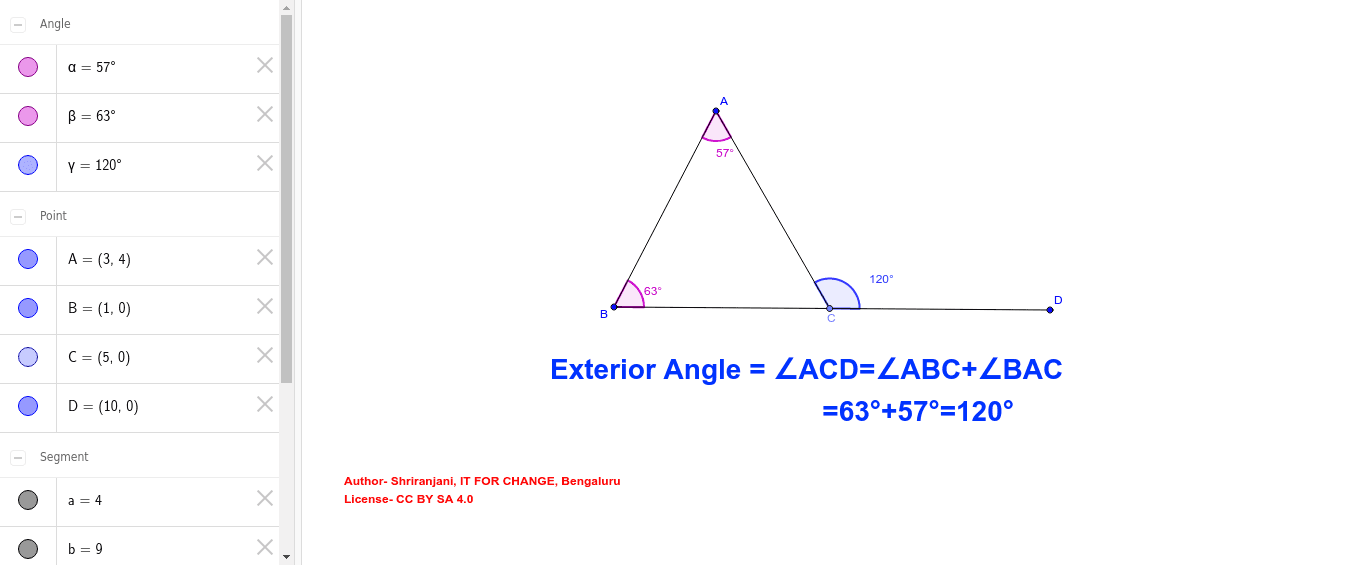 Exterior Angle Property in Triangle – GeoGebra