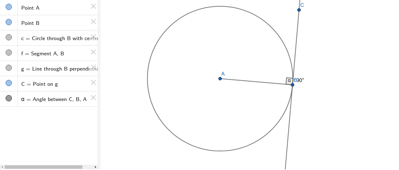 Tangent meets the radius – GeoGebra