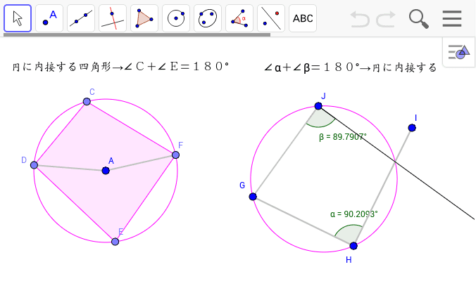 内接四角形とその逆 Geogebra