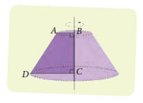 Otro ejemplo de cuerpo generado por rotación es el tronco de
un cono o cono truncado. Este se genera mediante la rotación del
trapecio rectángulo ABCD cuyo eje corresponde al lado BC, como
muestra la figura