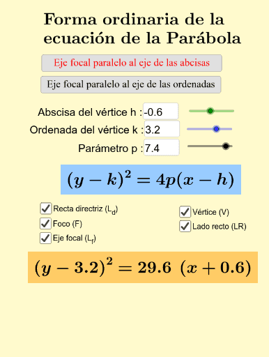 Formas ordinaria de la ecuación de la parábola – GeoGebra