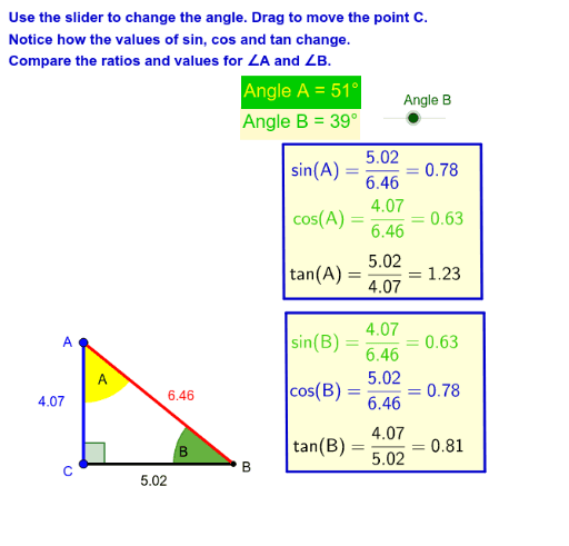 Right Angled Triangles and Complementary Angles – GeoGebra