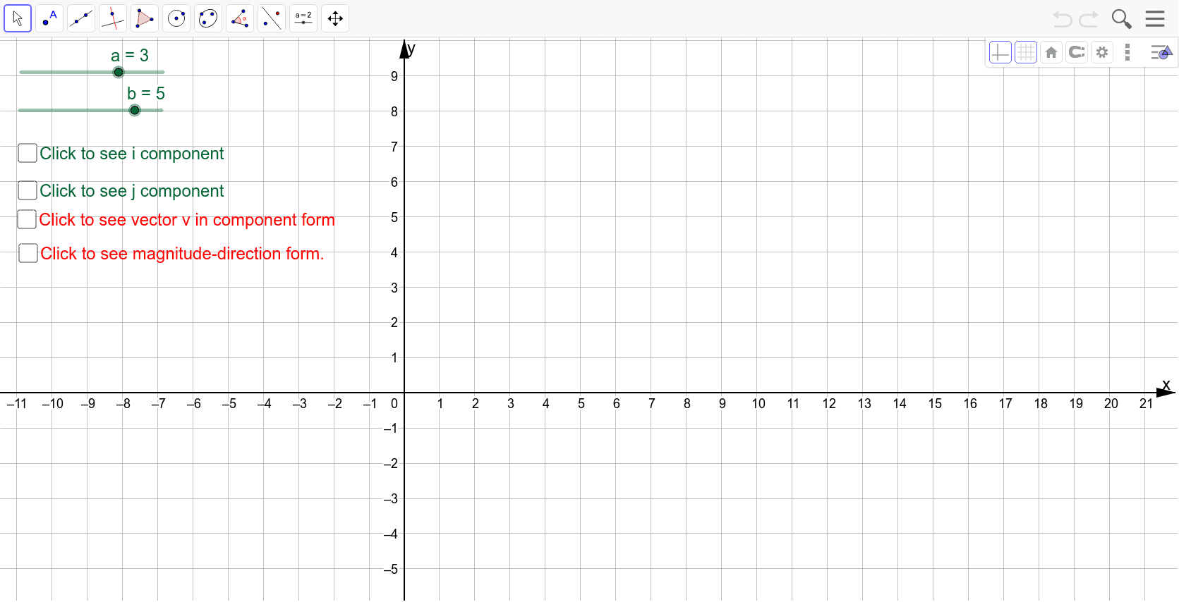 A vector in component and magnitude-direction forms – GeoGebra