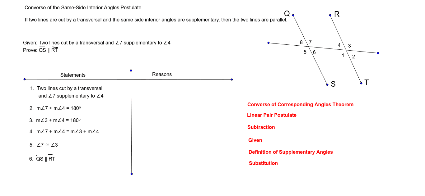 Converse Of Same Side Interior Angles Postulate GeoGebra