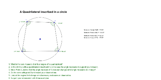 A Quadrilateral Inscribed In A Circle Geogebra 4859