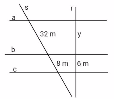 Questão 1- Sabendo que as retas “a”, “b” e “c” são paralelas, calcule o valor de y.