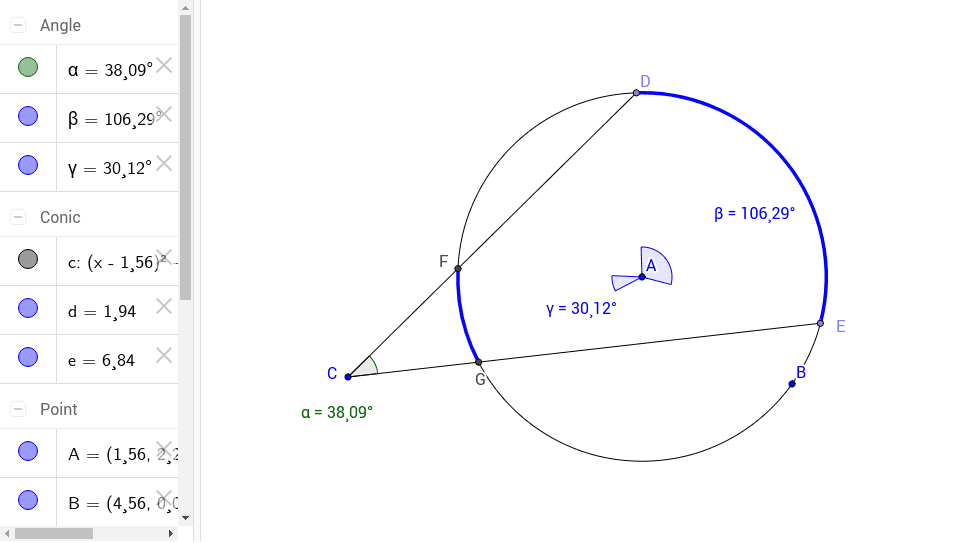 Exterior angles of a circle – GeoGebra