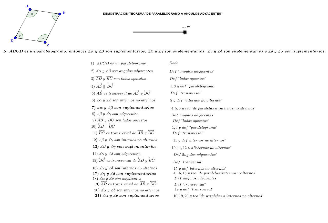 ángulos adyacentes en una transversal