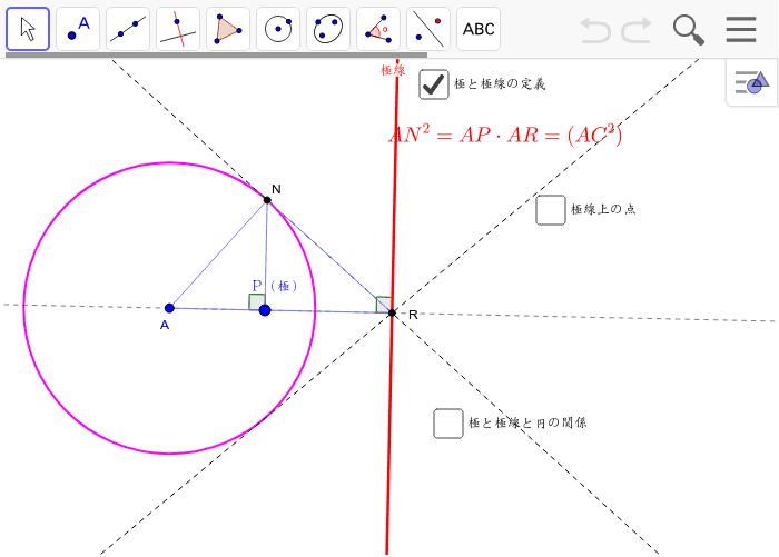 円の極と極線の性質 Geogebra