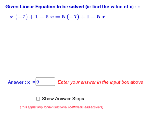 Solve Simple Linear Equations (Apply Balance Concept) – GeoGebra