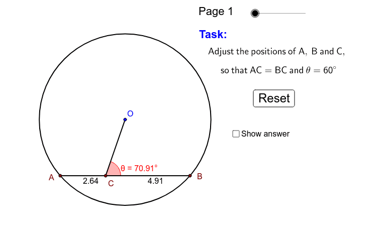 Perpendicular from centre to chord bisects chord – GeoGebra