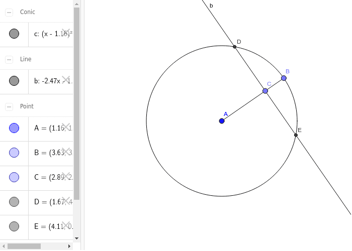 Perpendicular intersection of a chord and the radius. – GeoGebra