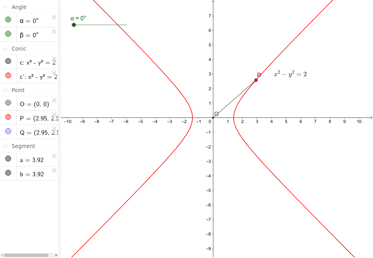 双曲線の回転移動 数研4step P23例題8 Geogebra