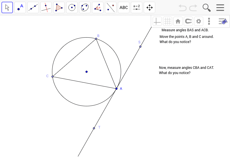 Angle Between a Tangent and A Chord Theorem – GeoGebra