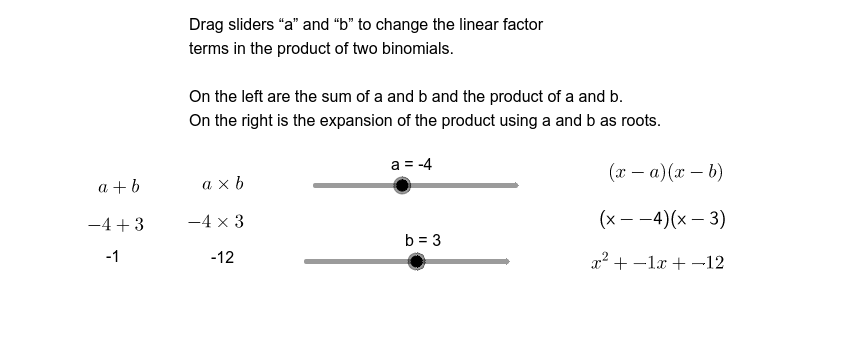 Linear Factoring 2 Binomials – Geogebra