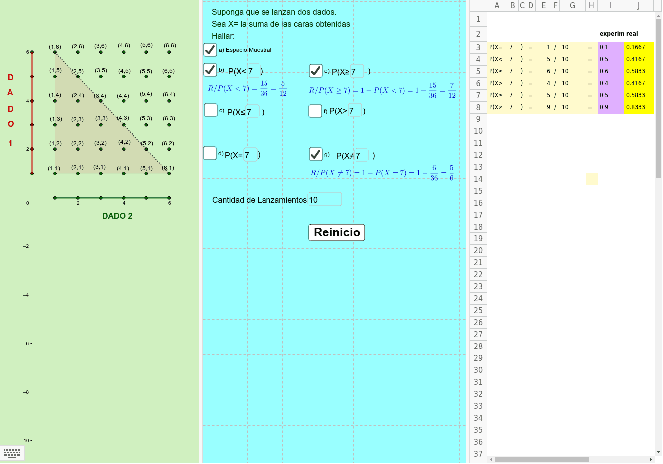 Lanzamiento De Dos Dados V3 – GeoGebra