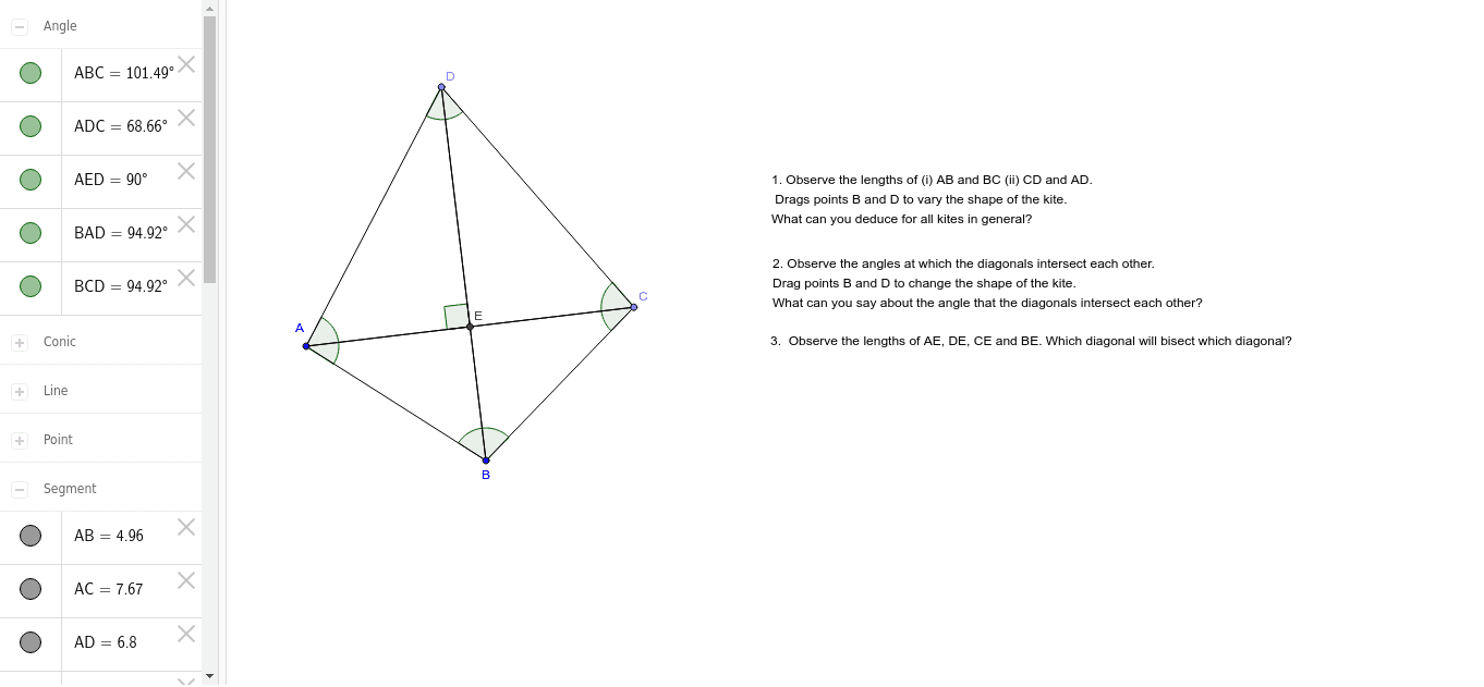 Properties of a Kite (DHSY1) – GeoGebra