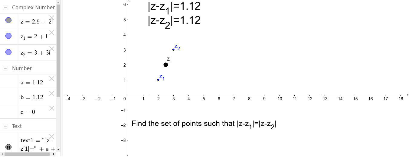 Loci 2 |z-z1|=|z-z2| – GeoGebra