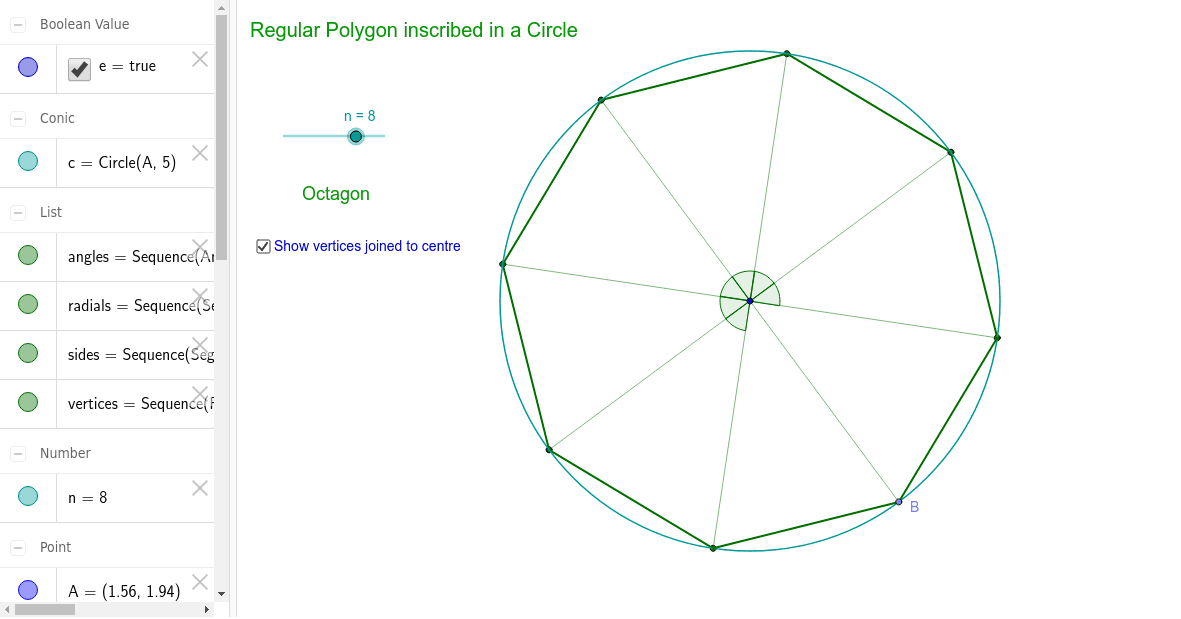 Regular Polygon in Circle GeoGebra