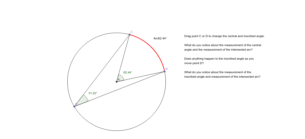 Angle and Arc Relationship Exploration – GeoGebra