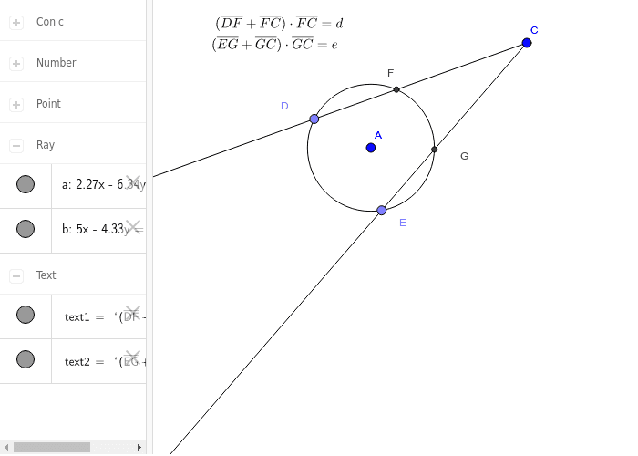 Theorem 8.90 Case 3 Secant-Secant Segments – GeoGebra