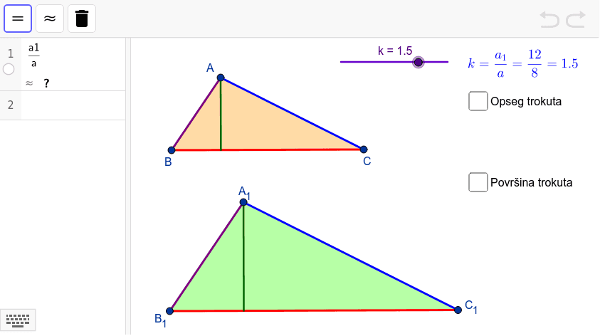 Opseg I Površina Sličnih Trokuta Geogebra