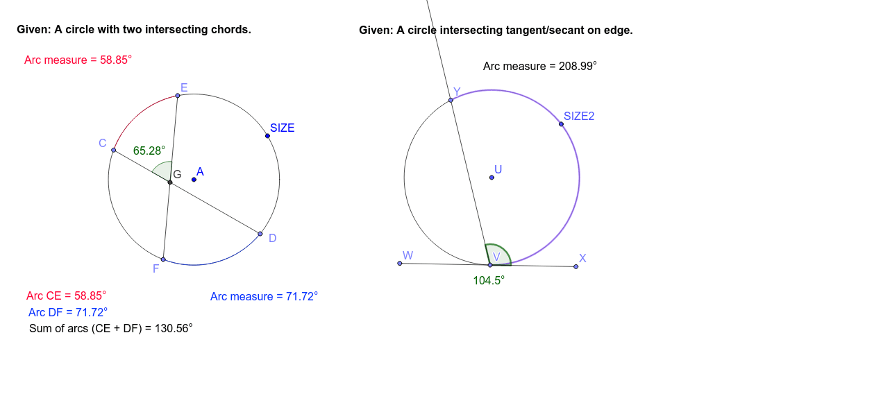 Arc Measures/Intersections (Interior,Edge) – GeoGebra