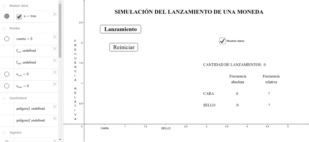 SIMULACIÓN DEL LANZAMIENTO DE UNA MONEDA – GeoGebra