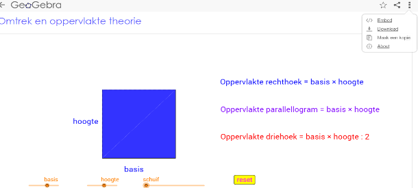 Klik op één van de werkbladen. Voorbeeld: Omtrek en oppervlakte theorie