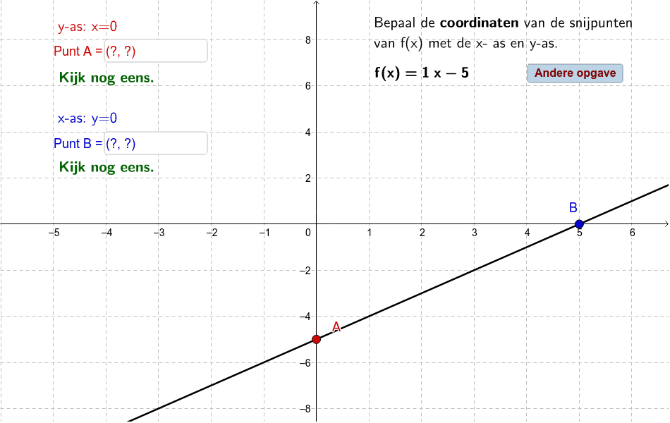 Snijpunten Lijn X-As En Y-As. Invuloefening – Geogebra